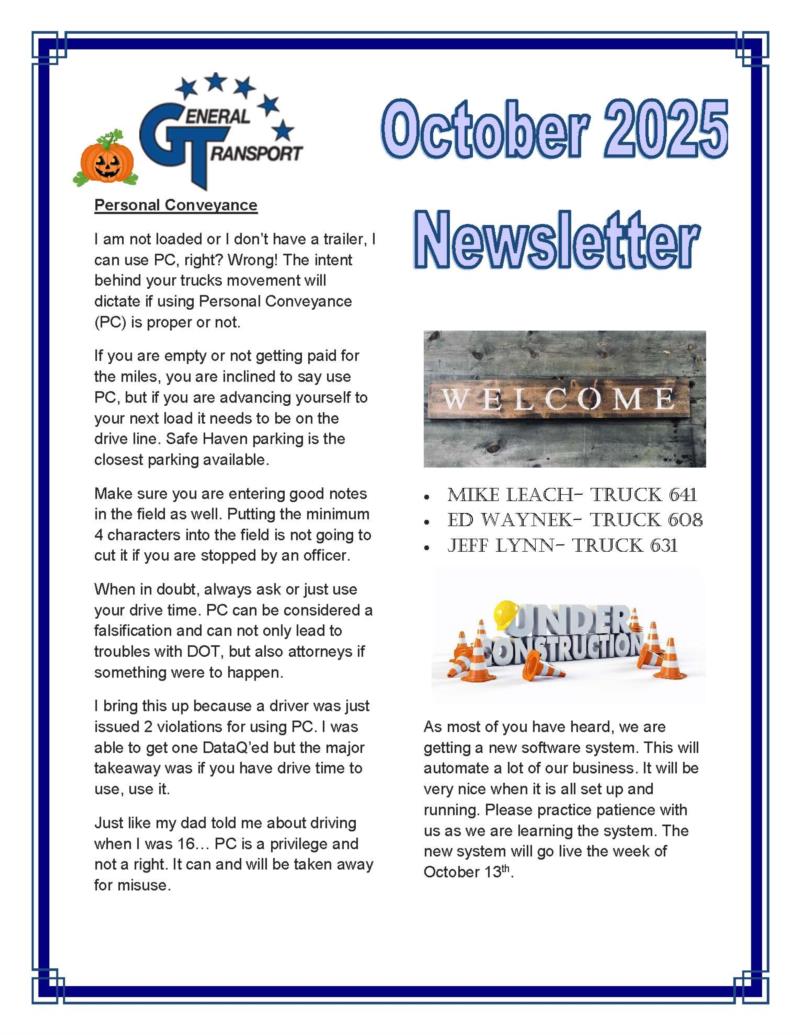 General Transport October 2025 Newsletter